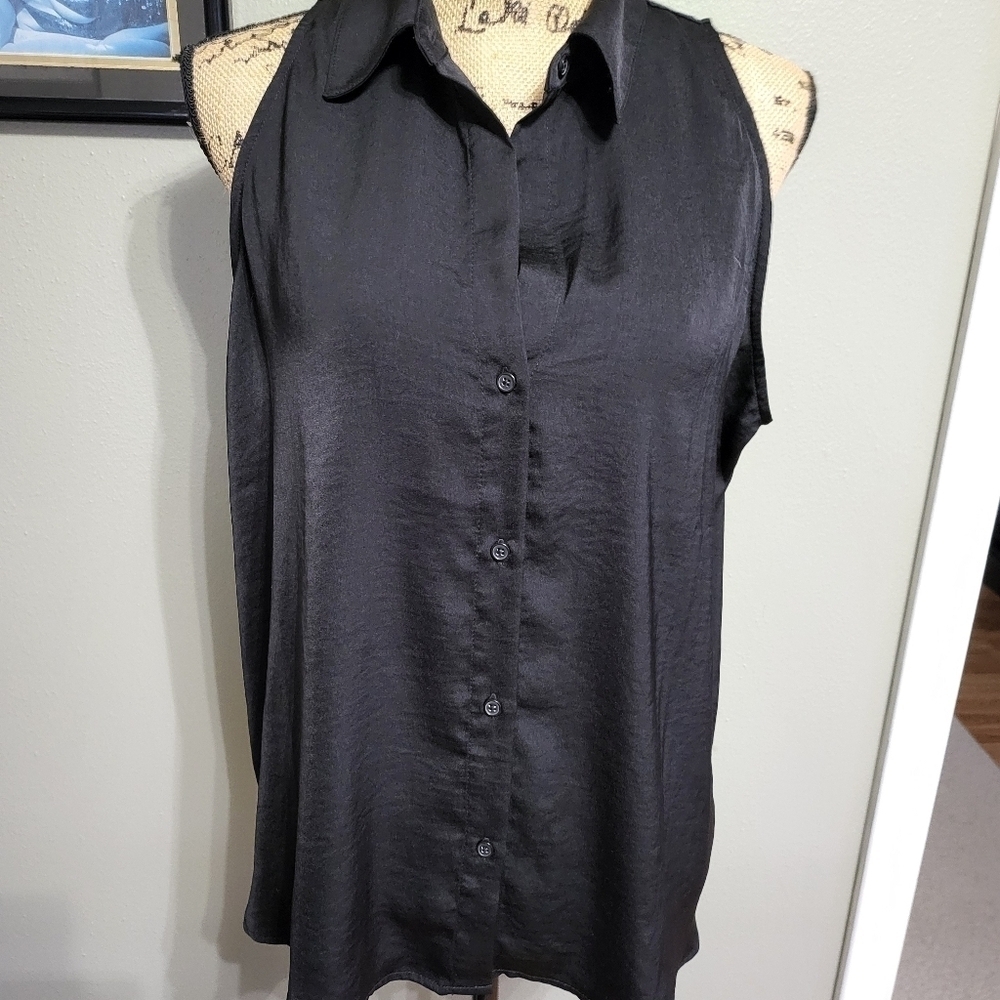 Banana Republic Sleeveless Button Down Blouse Women's L Black